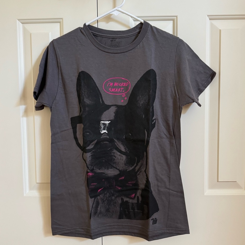 Gray Ames Bros Wicked Smart Frenchie Graphic T-Shirt Size Snall